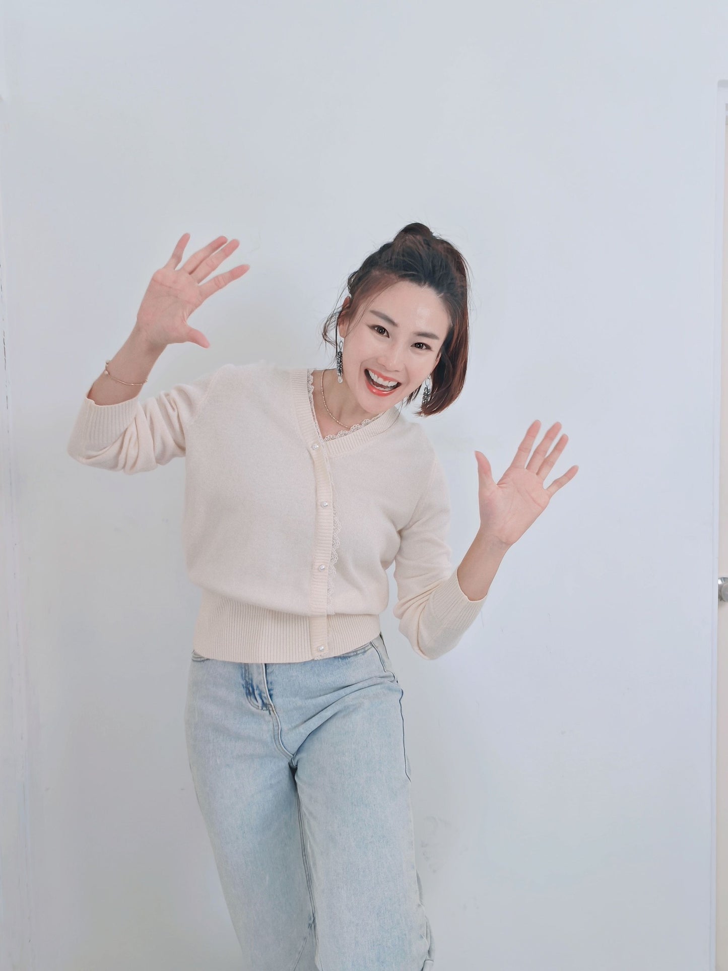 T3967 LACE PATCHWORK KNIT TOP