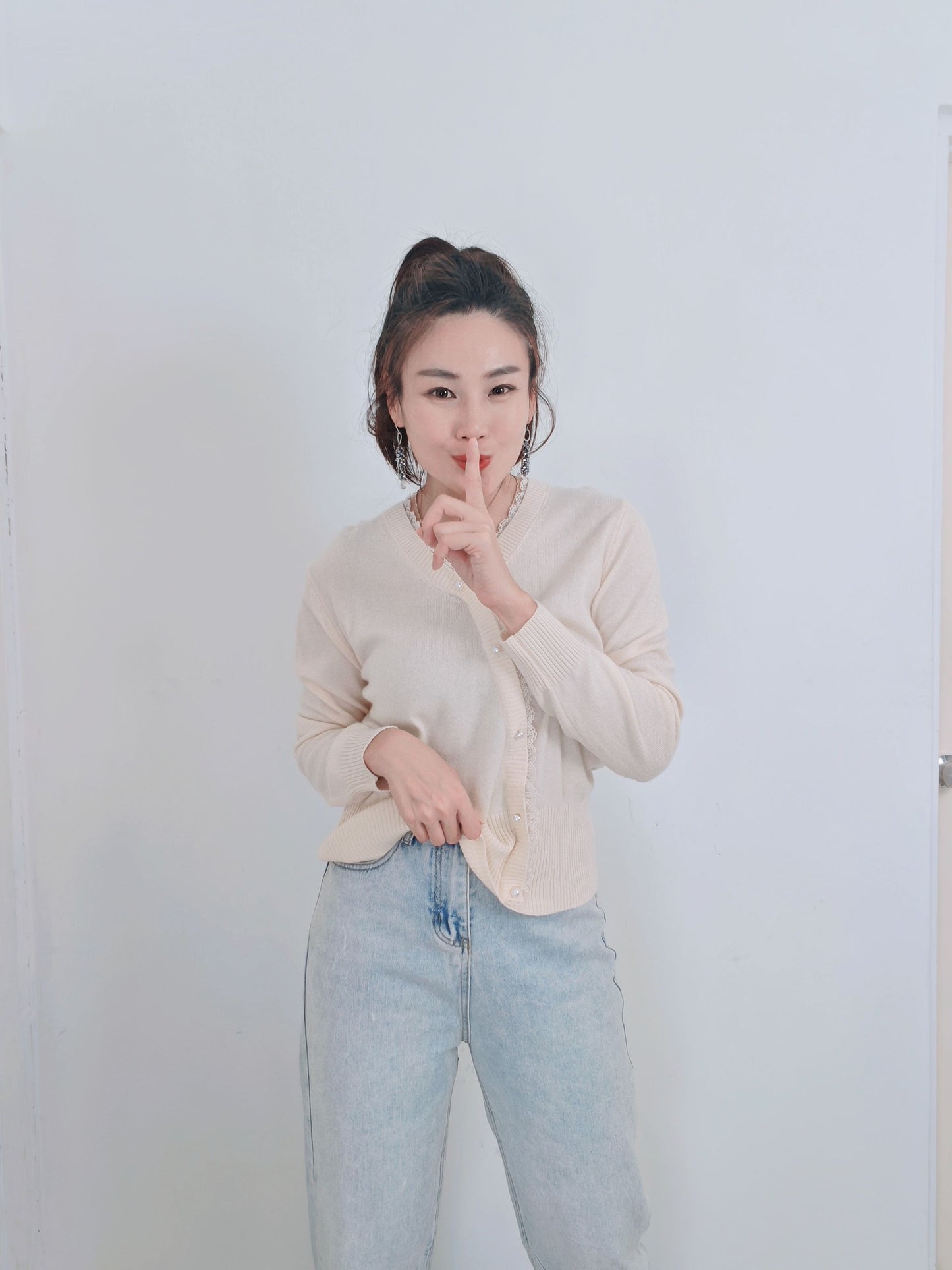 T3967 LACE PATCHWORK KNIT TOP