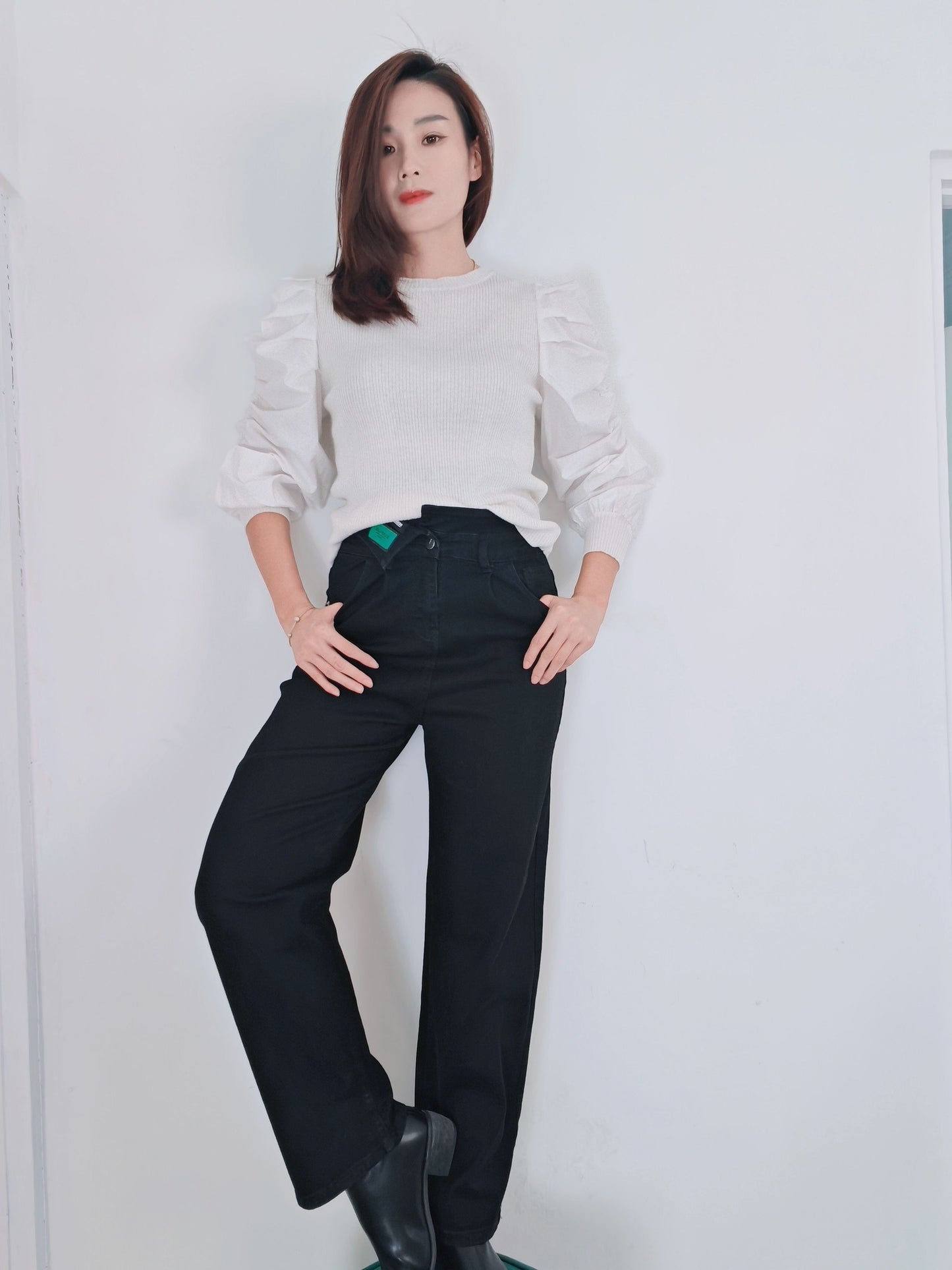 P4381 DENIM HIGH WAIST LONG JEAN