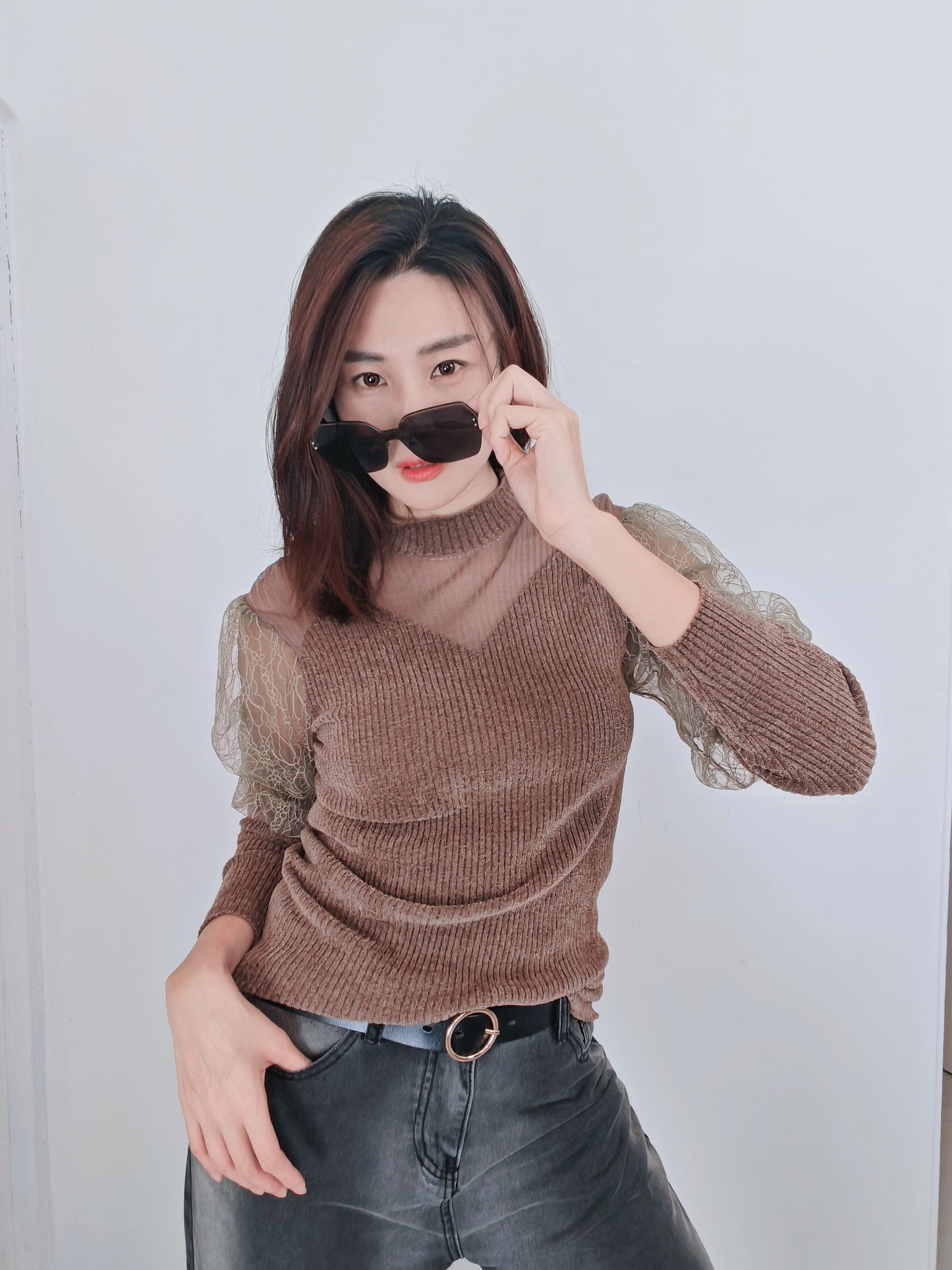 T5362 设计款拼接 Long Sleeve Shirt