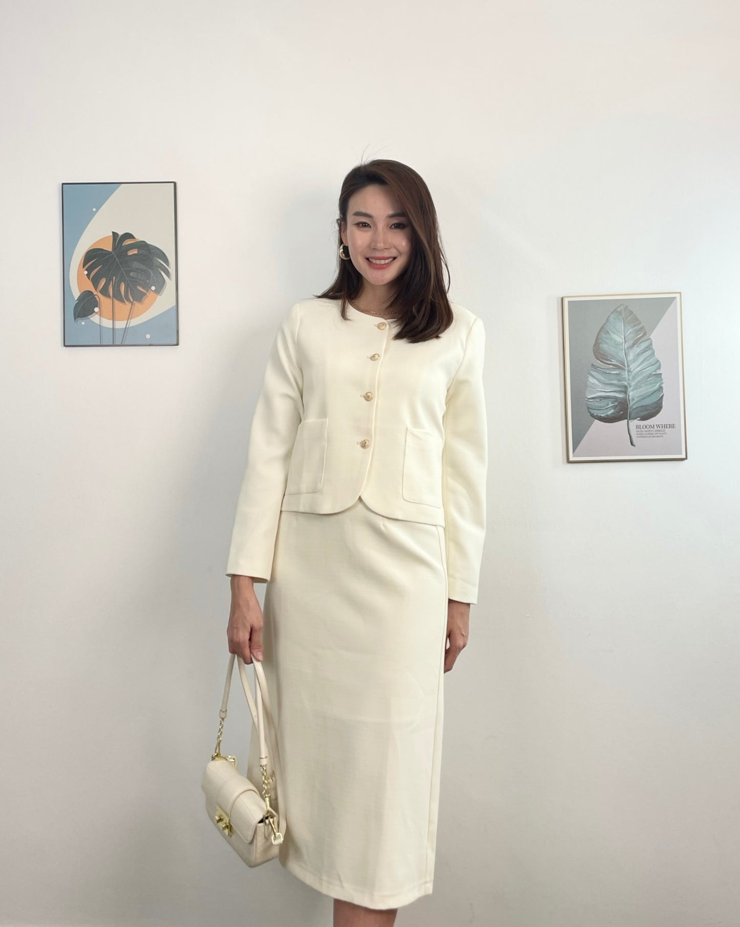 OS4480 2-Pcs Sets Top & Skirt - CREAMY
