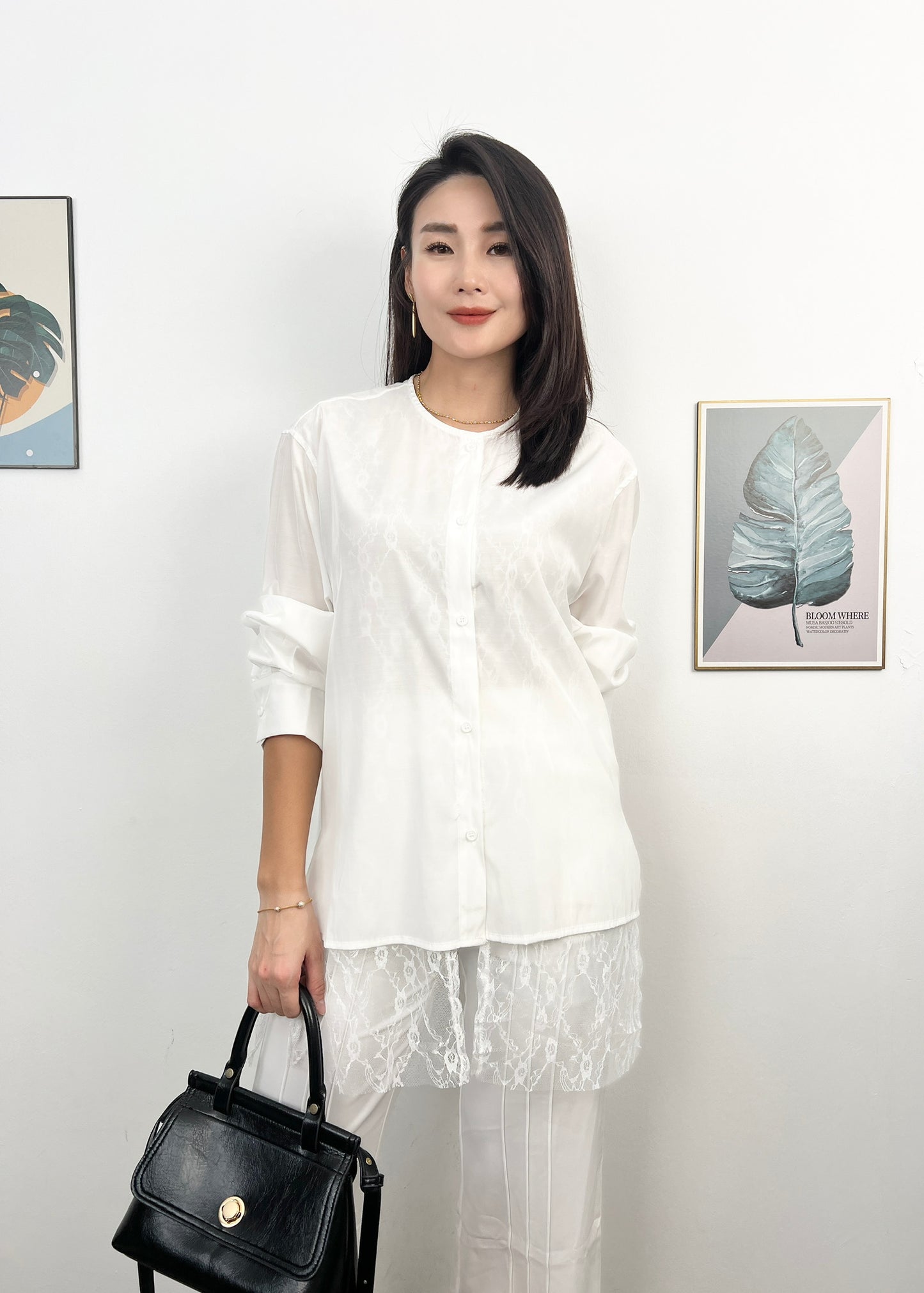 T6276 欧货蕾丝拼接衬衫 Short Sleeve Shirt
