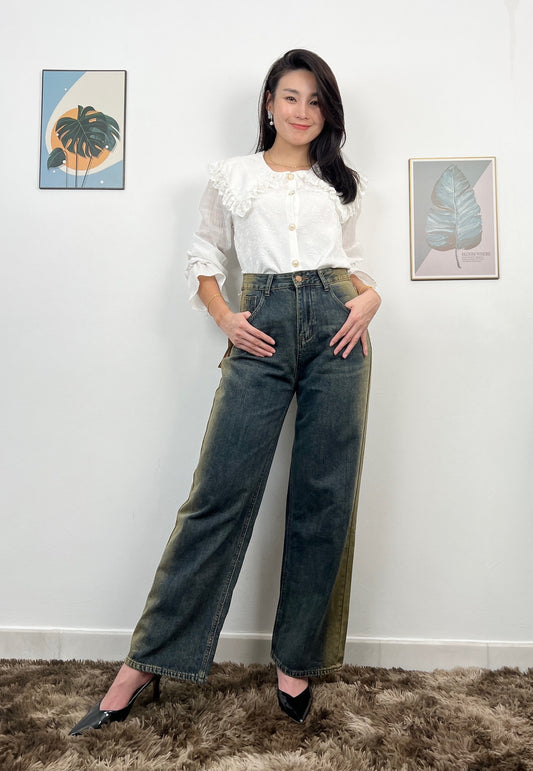 T4032-Peter Pan Emboidery Front Button Top（White）
