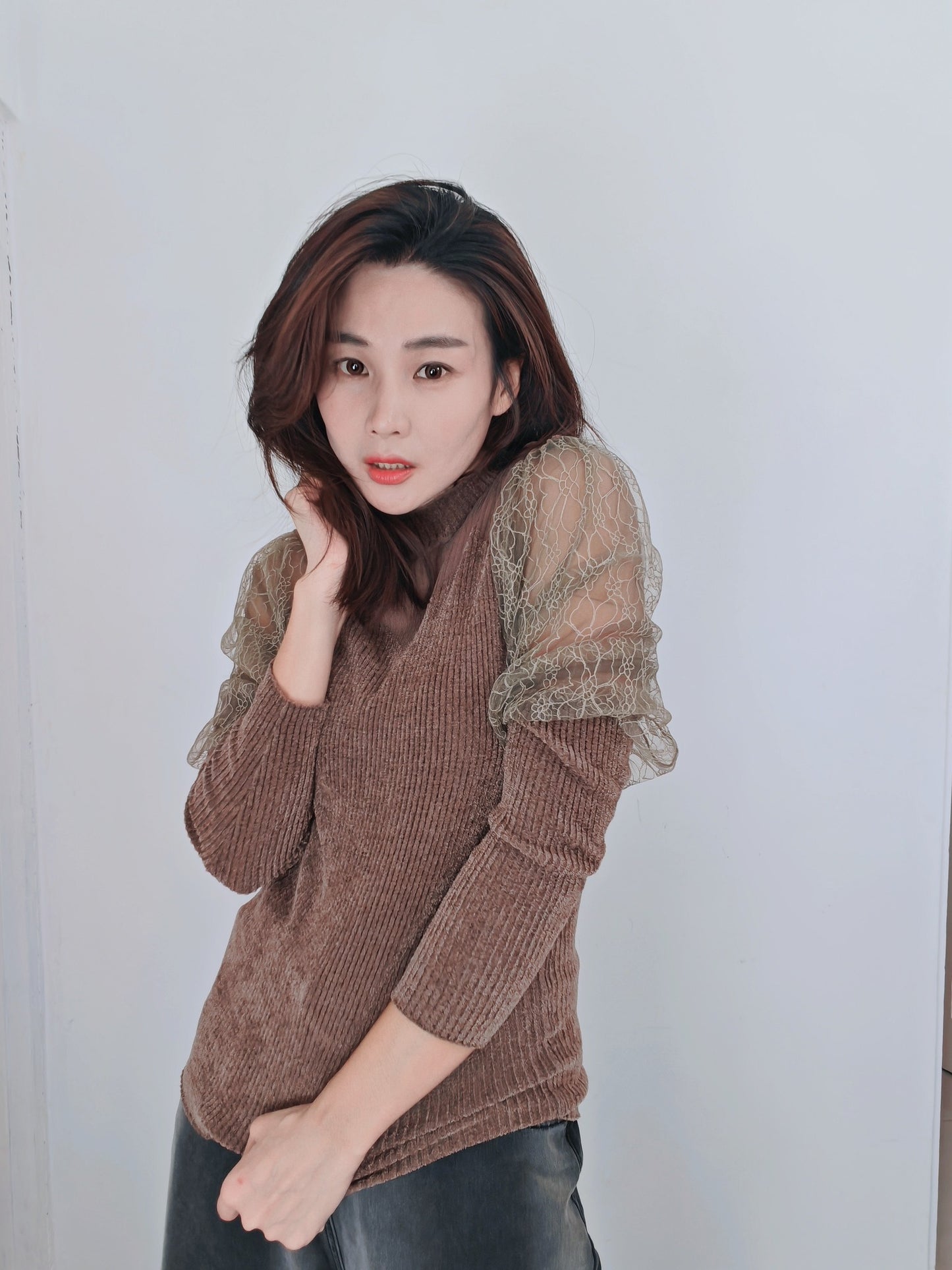 T5362 设计款拼接 Long Sleeve Shirt