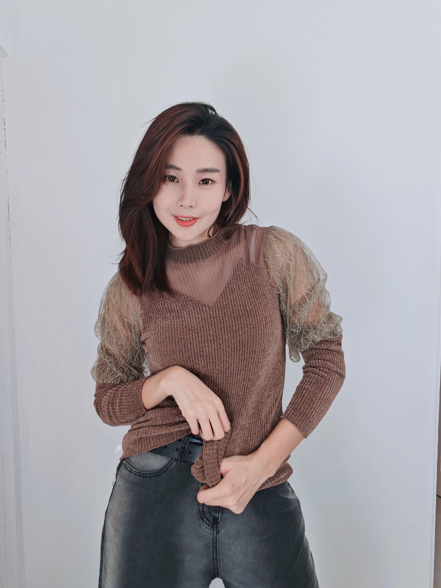 T5362 设计款拼接 Long Sleeve Shirt