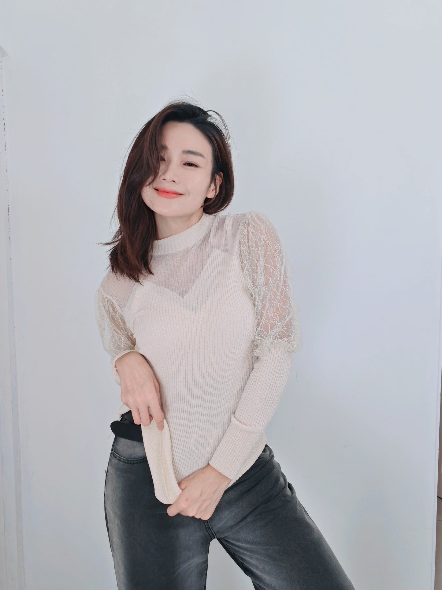 T5362 设计款拼接 Long Sleeve Shirt