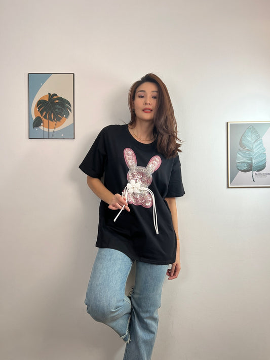 T6018 盘扣花朵免兔子大版 Short Sleeve Shirt