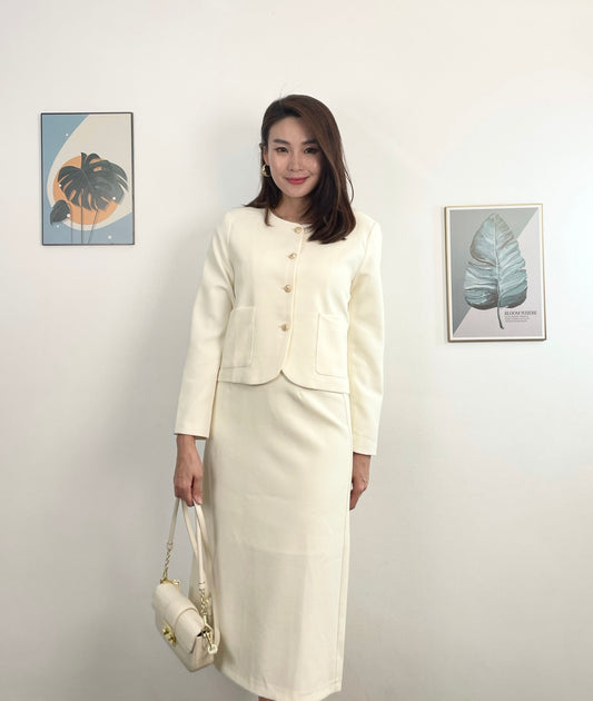 OS4480 2-Pcs Sets Top & Skirt - CREAMY