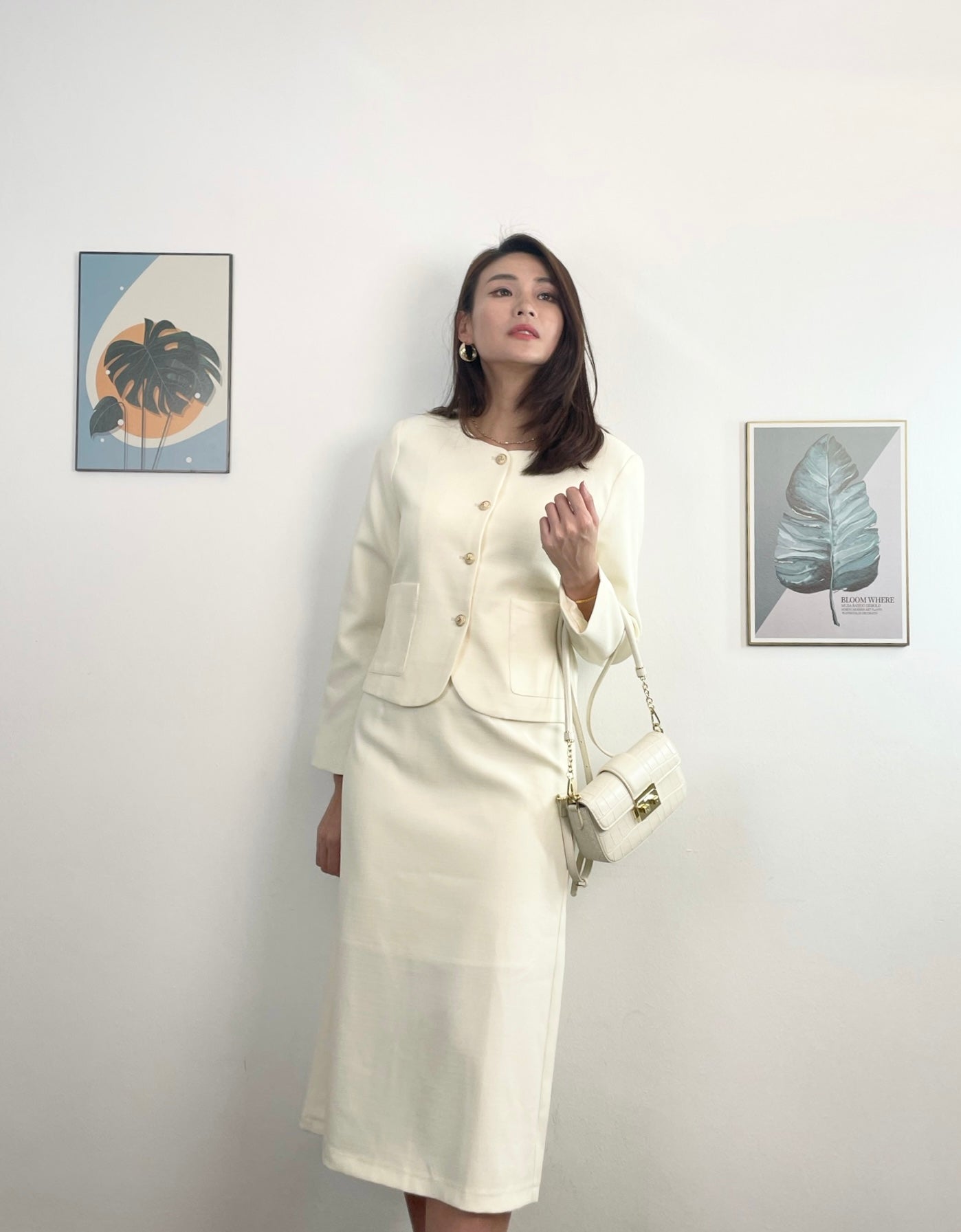 OS4480 2-Pcs Sets Top & Skirt - CREAMY