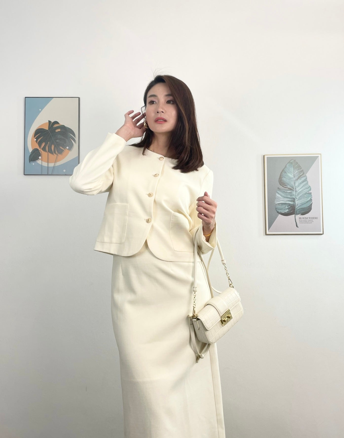 OS4480 2-Pcs Sets Top & Skirt - CREAMY